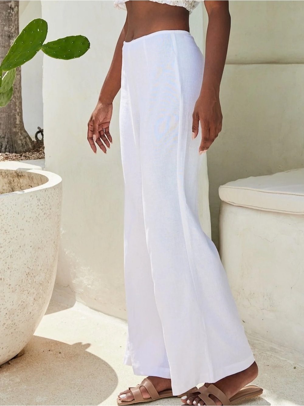 High-Rise Wide-Leg Pants in White